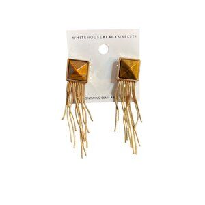 White House Black Market Gold-Tone Square Fringe Earrings With Semi-Precious Sto
